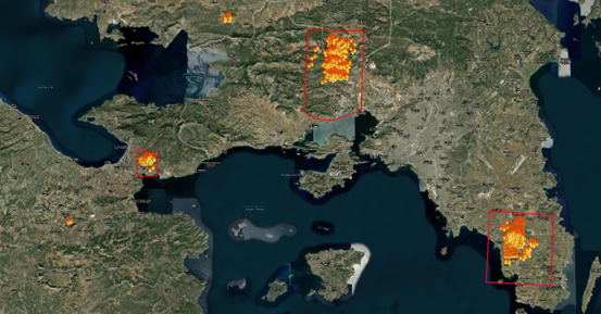 Ενεργοποίηση της Υπηρεσίας Copernicus/Emergency Management Service – Mapping της ΕΕ για την άμεση χαρτογράφηση των περιοχών Ανατολικής Αττικής, Δυτικής Αττικής-Βοιωτίας και Κορινθίας που επλήγησαν από δασικές πυρκαγιές